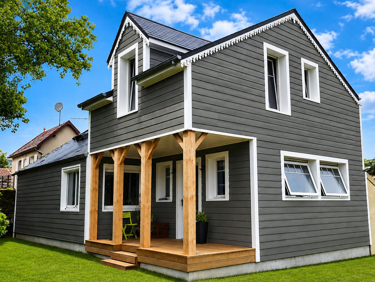 Façade moderne avec bardage réalisée par l’entreprise Vigot